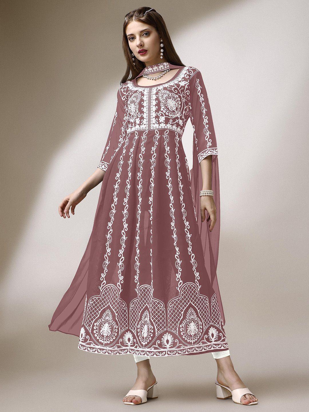 shree ramkrishna fab ethnic embroidered chikankari georgette anarkali kurta with dupatta