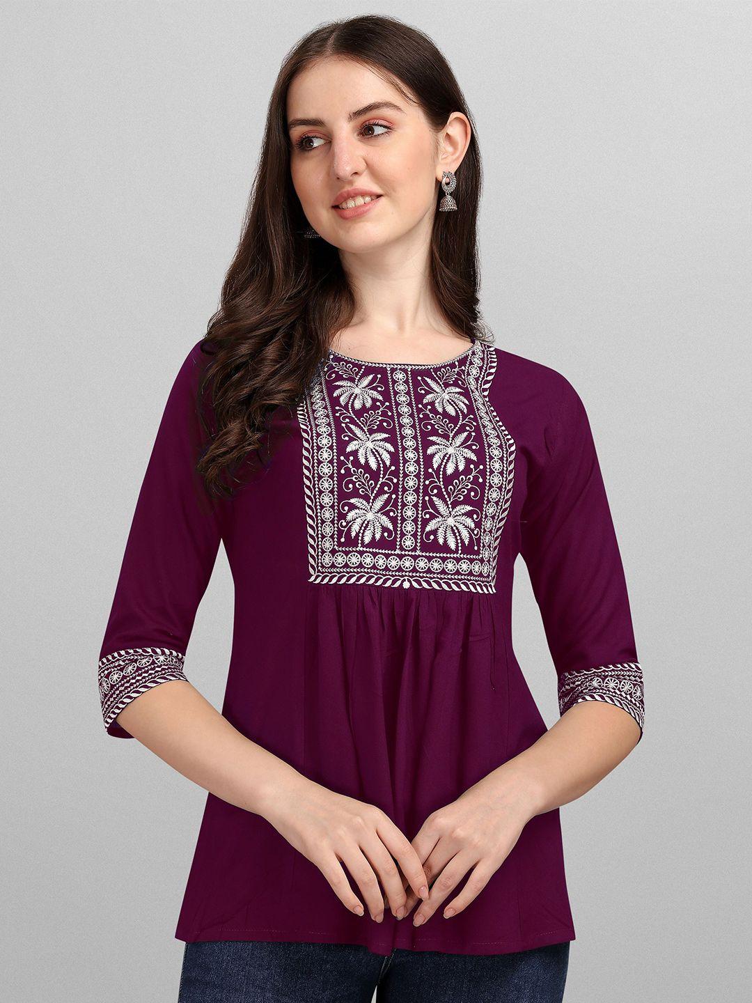shree ramkrishna fab ethnic motif embroidered opaque a-line top