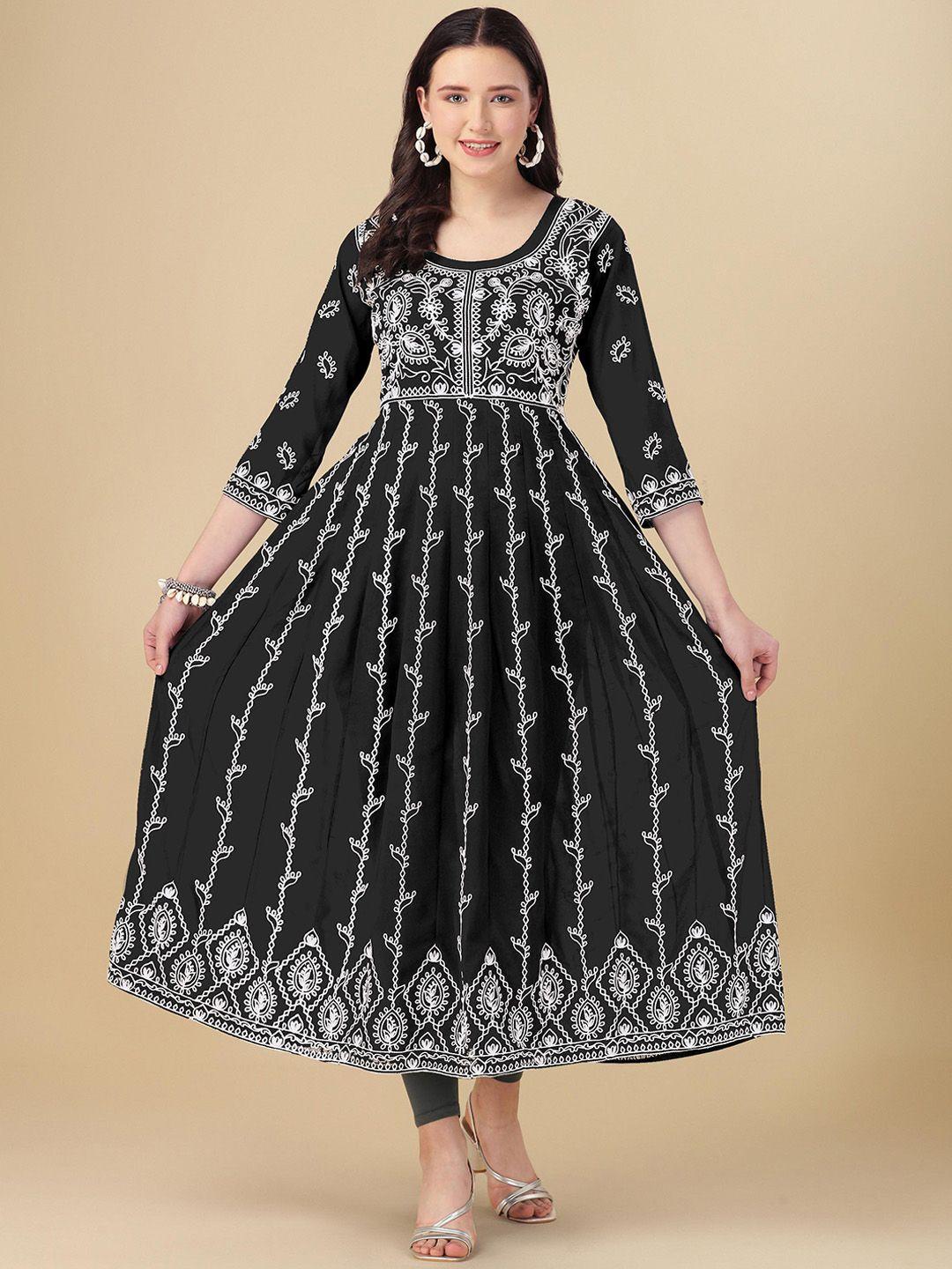 shree ramkrishna fab women black paisley embroidered sequinned georgette anarkali kurta