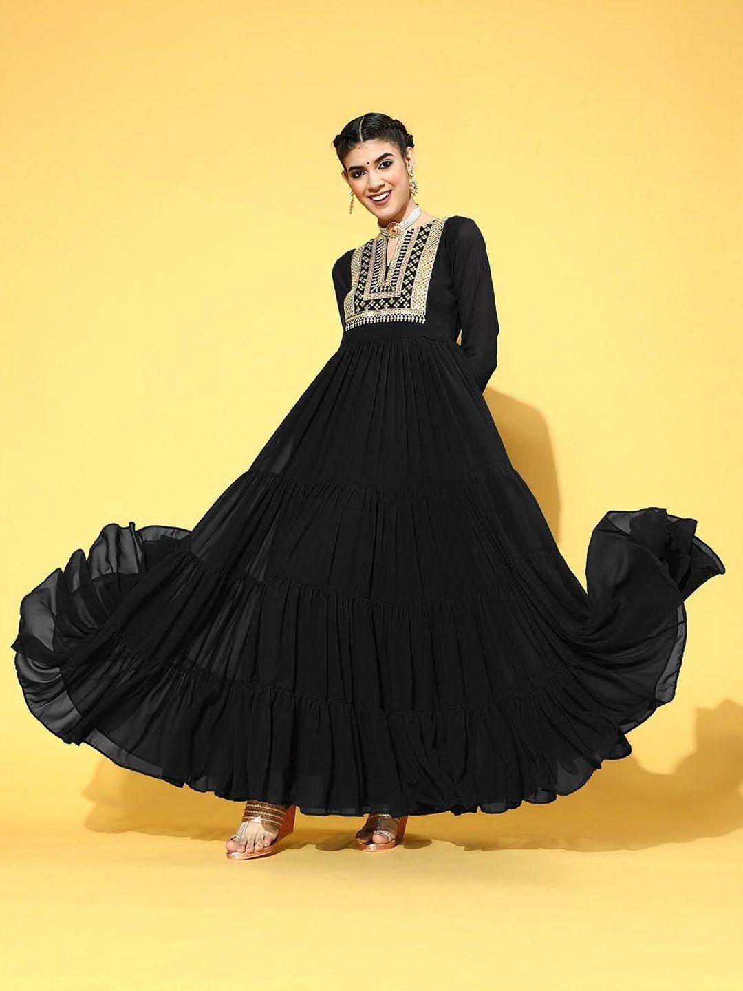 shree ramkrishna fab women black quirky georgette anarkali kurta