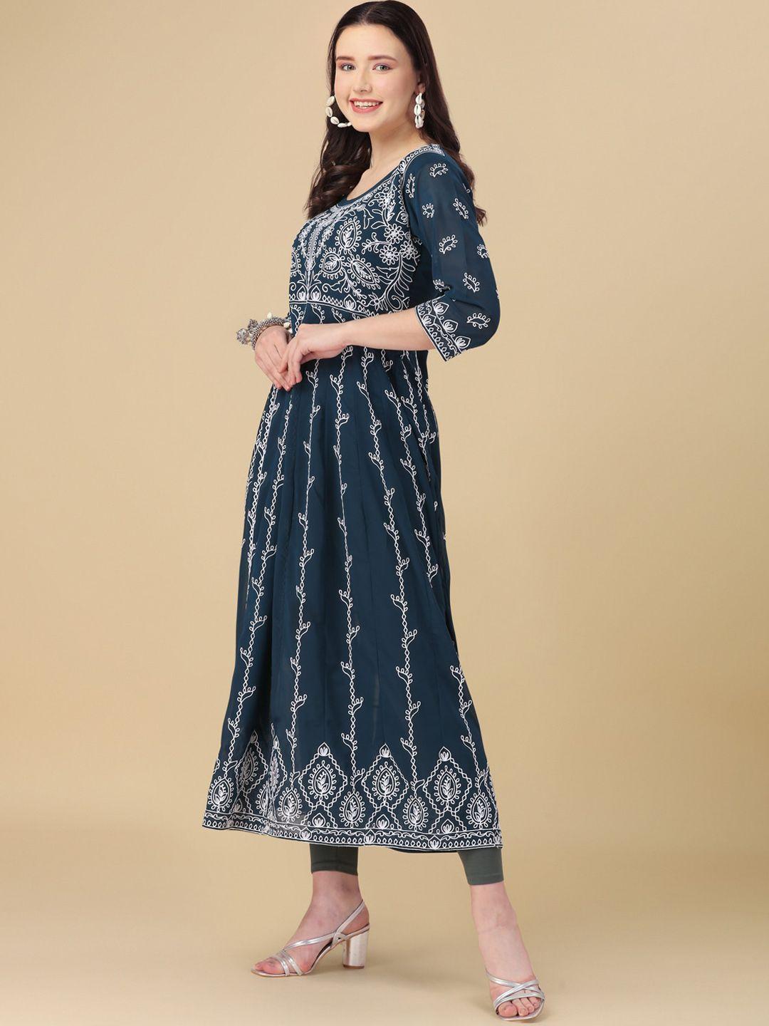 shree ramkrishna fab women blue paisley embroidered sequinned georgette anarkali kurta