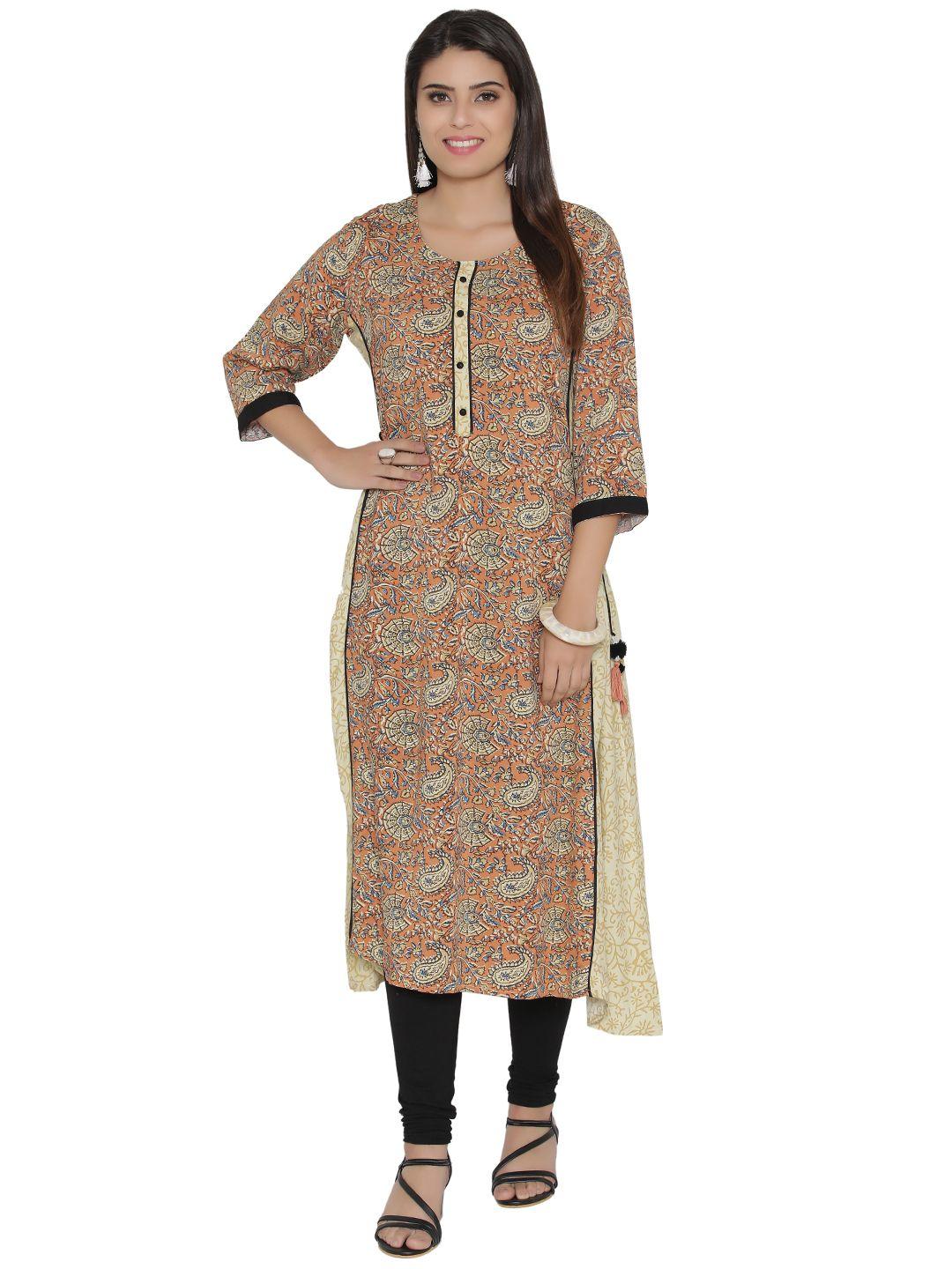 shree women beige & peach-coloured printed a-line kurta