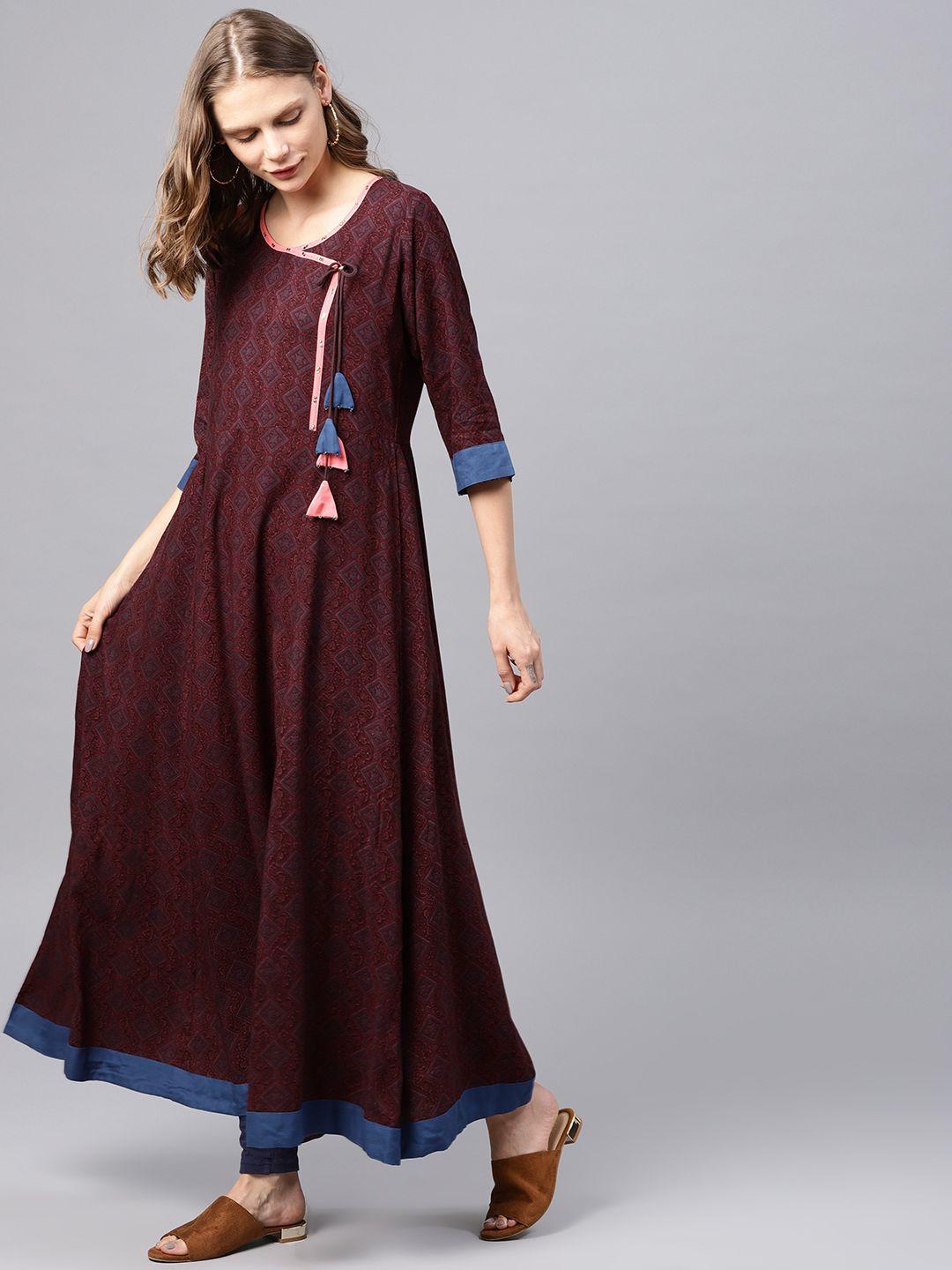 shree women burgundy printed maxi dress