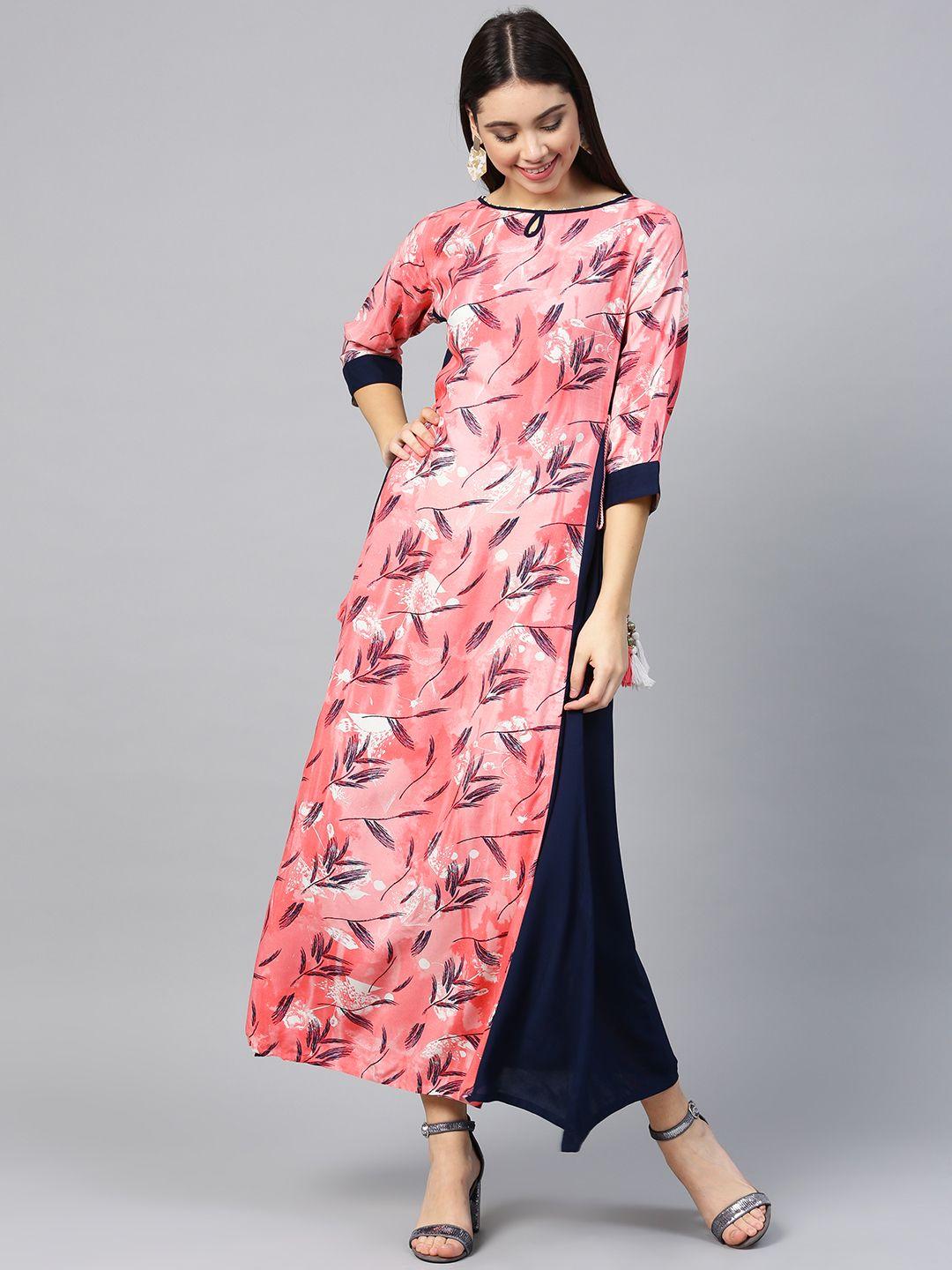 shree women pink & navy rayon printed maxi dress