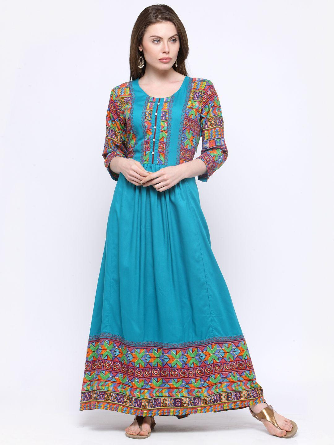 shree women turquoise blue printed maxi dress