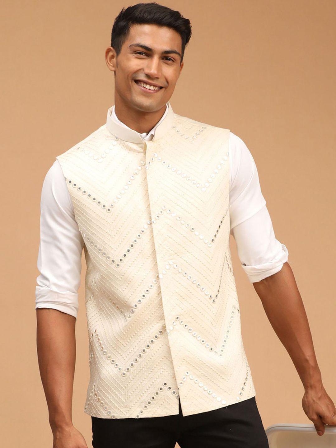 shrestha by vastramay men cream coloured embellished nehru jacket