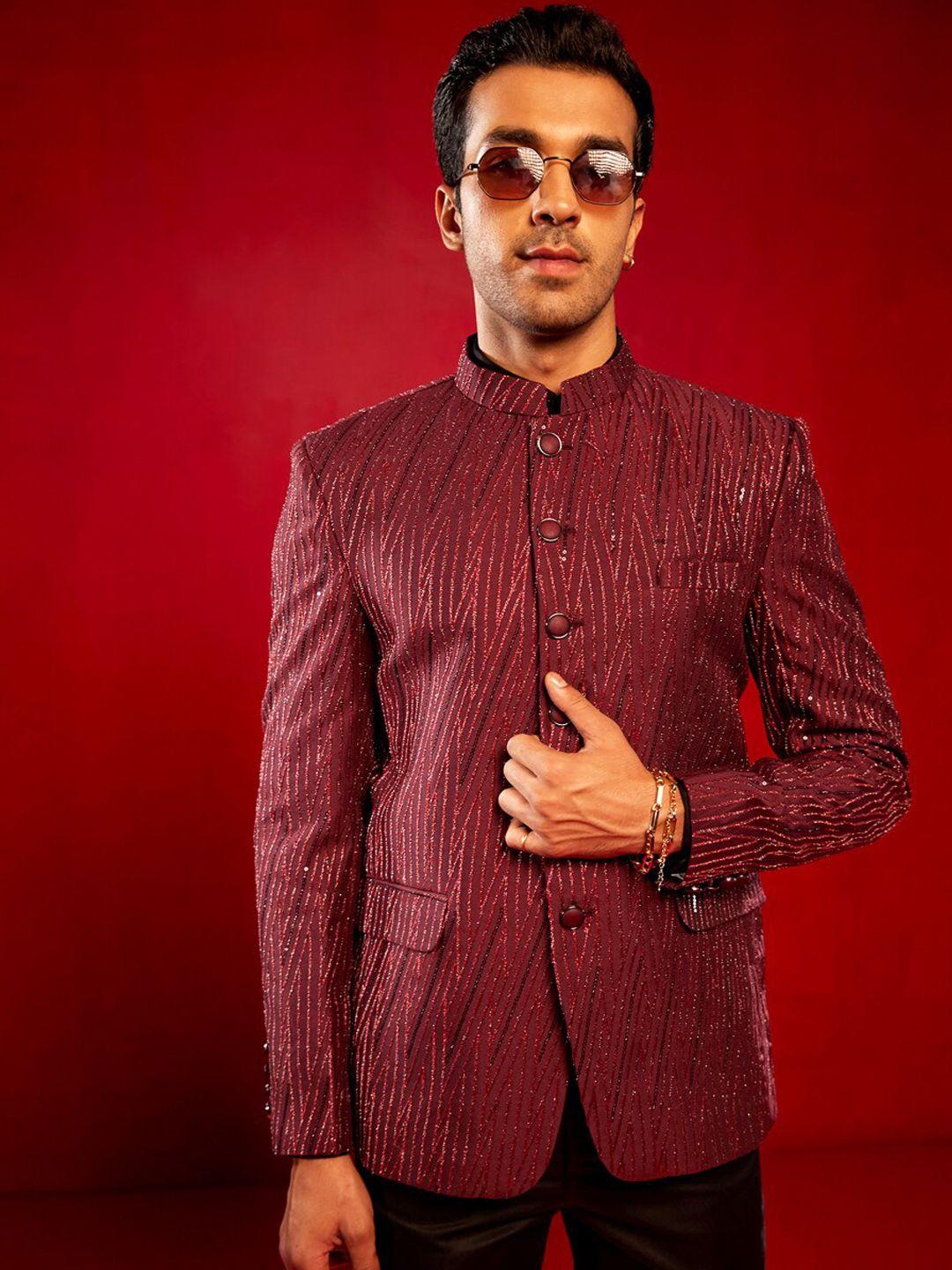 shrestha by vastramay embellished slim fit bandhagala blazer