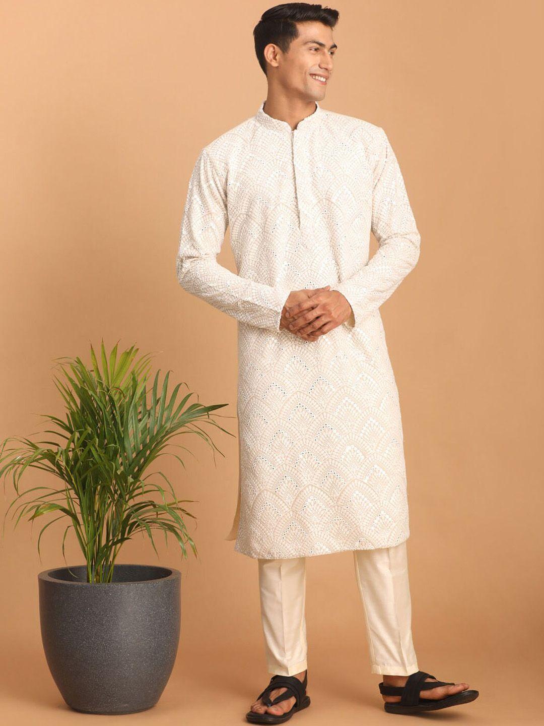 shrestha by vastramay embroidered mandarin collar mirror work kurta with trousers