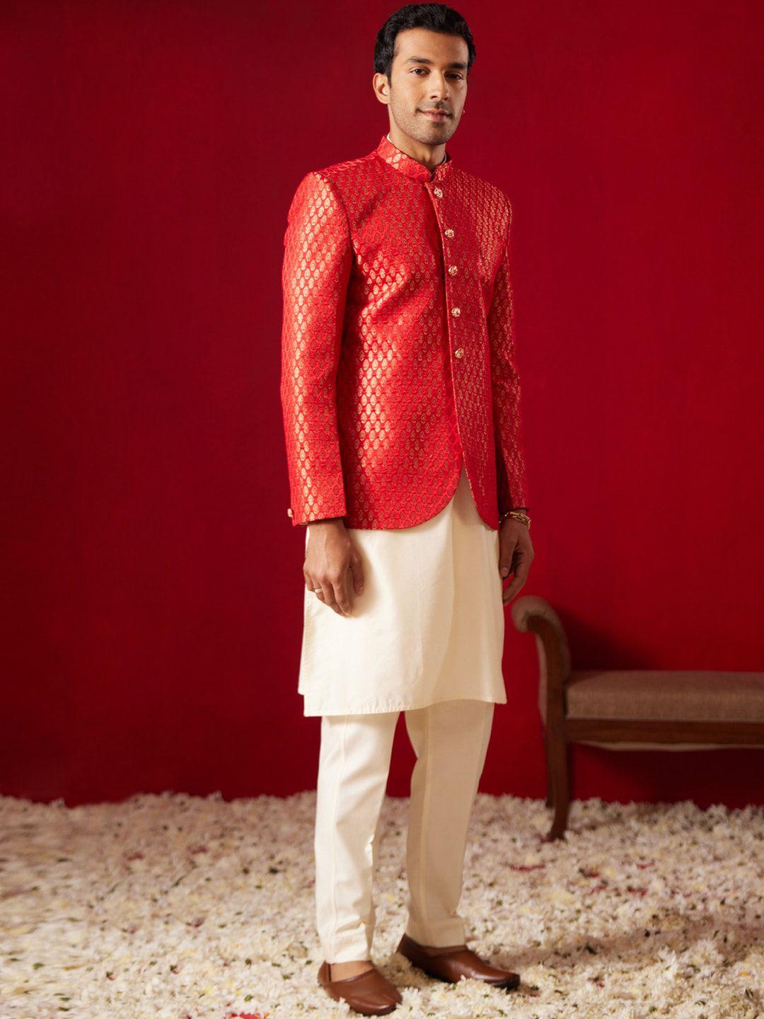 shrestha by vastramay mandarin collar kurta with trousers & jacket