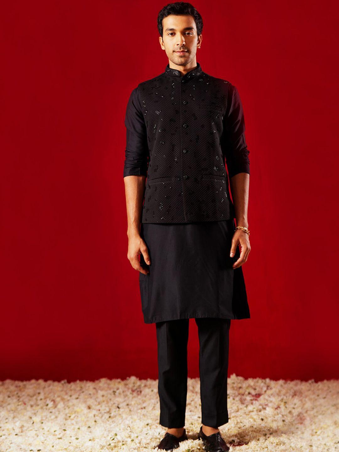 shrestha by vastramay mandarin collar long sleeve sequinned kurta set & nehru jacket