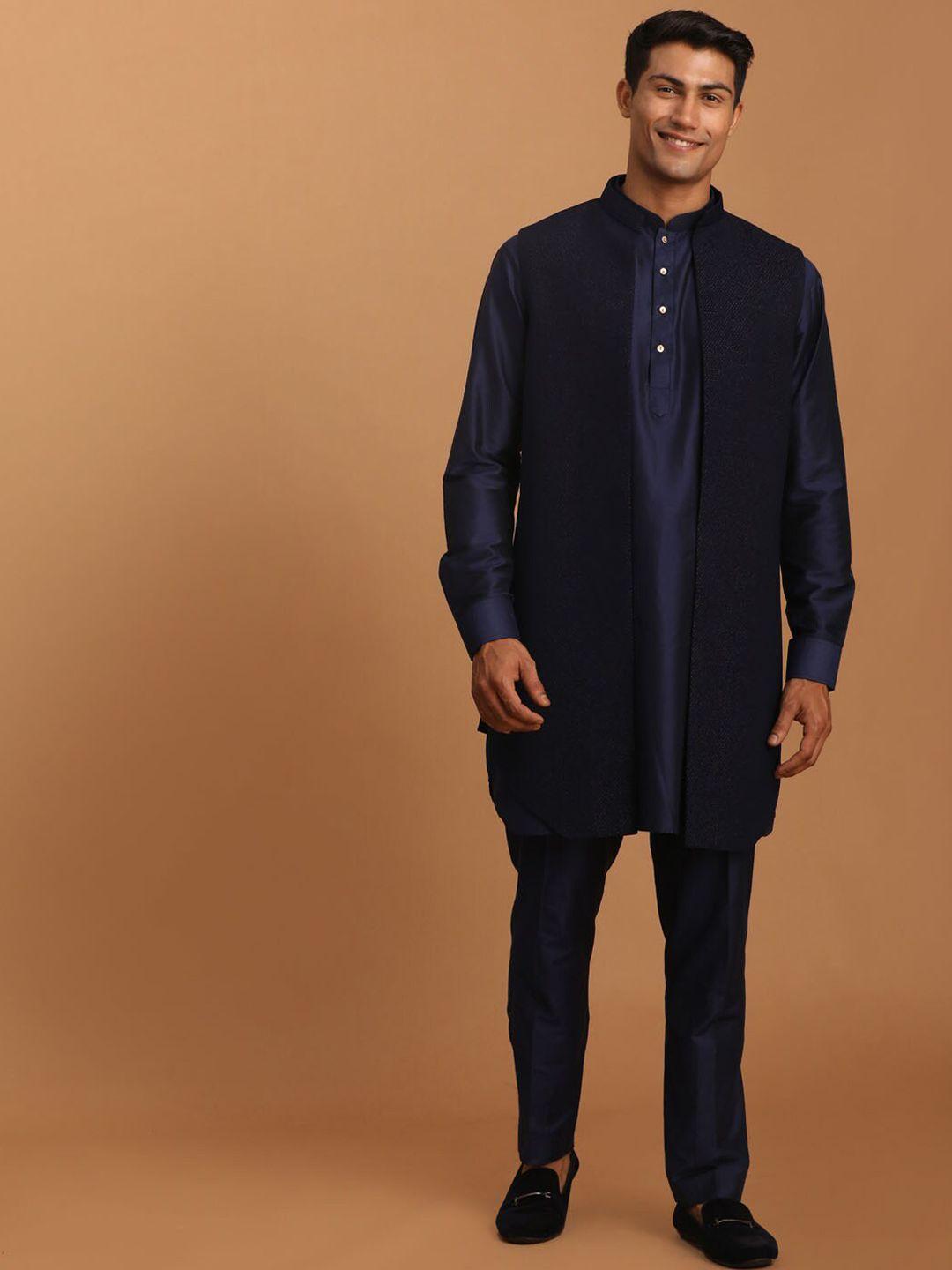 shrestha by vastramay mandarin collar regular kurta with pyjamas & glitter printed jacket