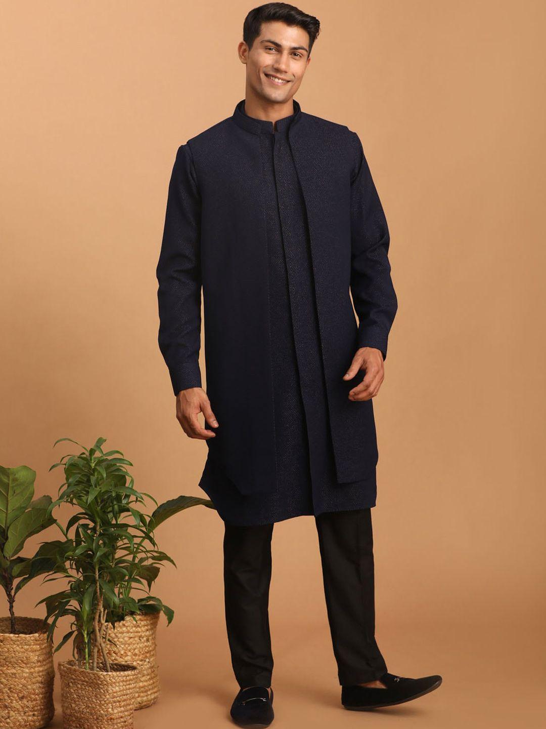 shrestha by vastramay mandarin collar regular kurta with pyjamas & glitter printed jacket