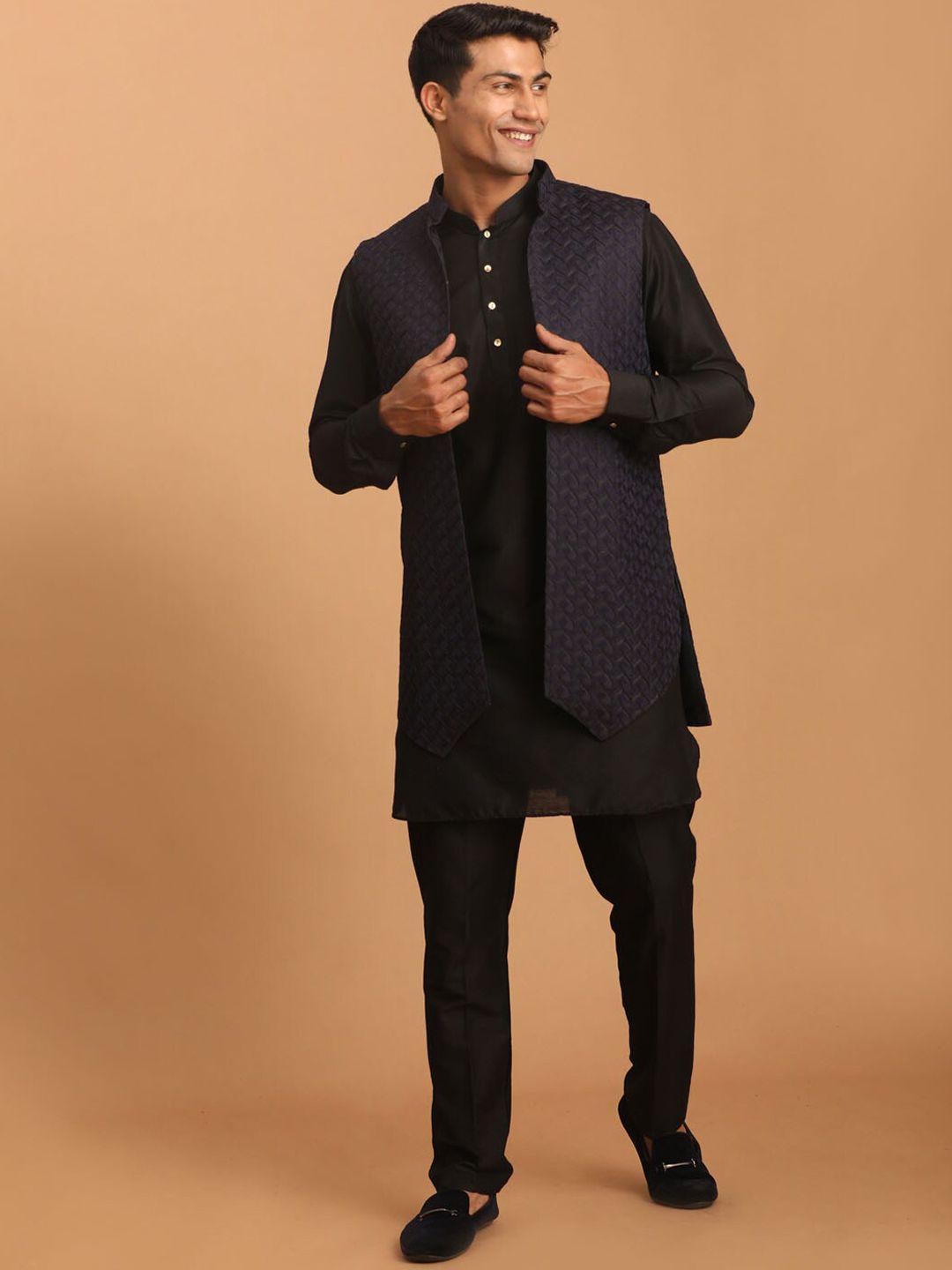 shrestha by vastramay mandarin collar regular kurta with trousers & self design jacket