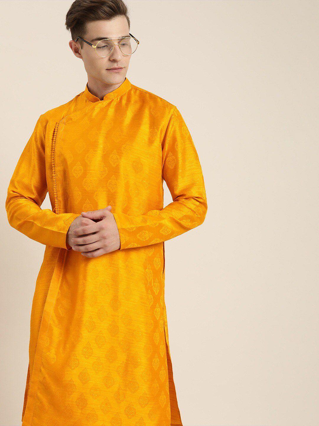 shrestha by vastramay men asymmetric hem kurta with churidar set