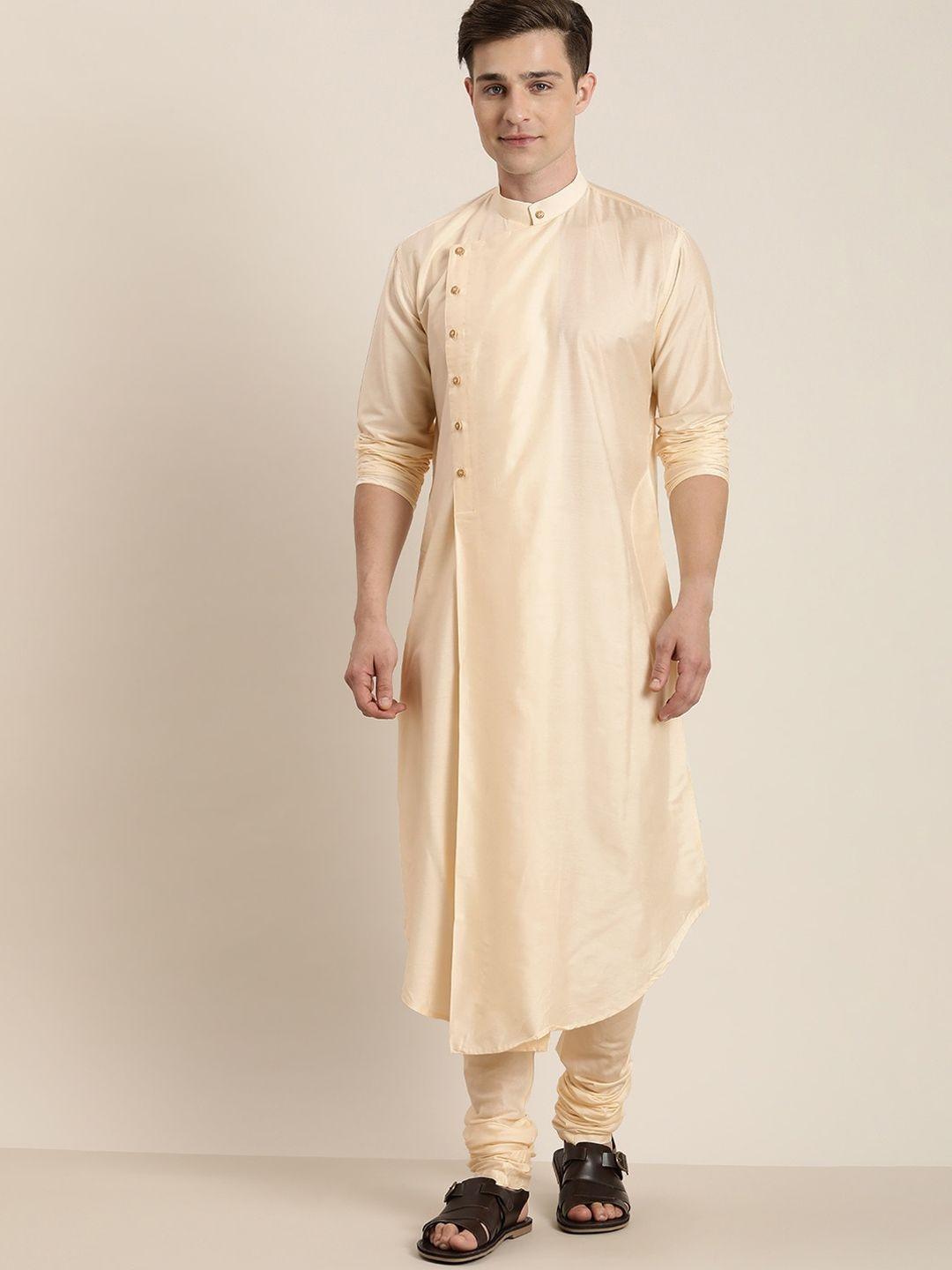 shrestha by vastramay men cream-coloured angrakha kurta