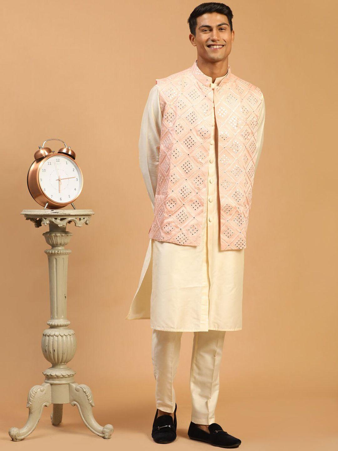 shrestha by vastramay men cream kurta with trousers