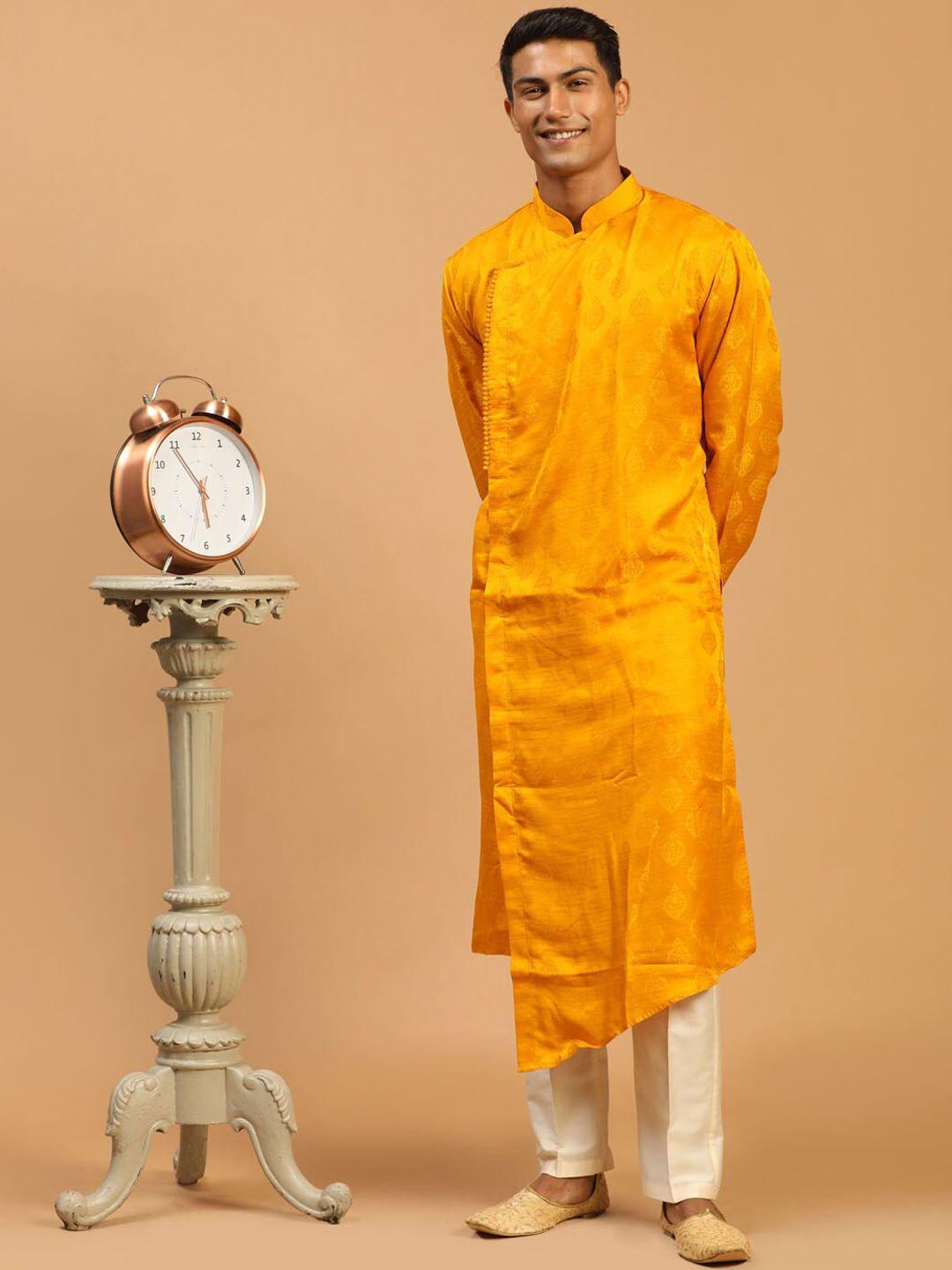 shrestha by vastramay men yellow angrakha kurta with trousers