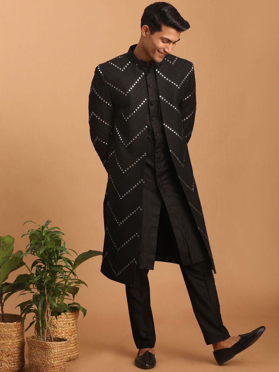 shrestha by vastramay mirror embroidered slim-fit front open sherwani set