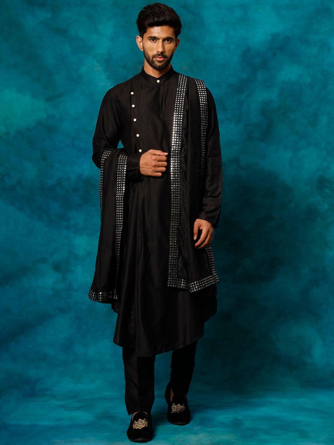 shrestha by vastramay pleated kurta with trousers & mirror work dupatta