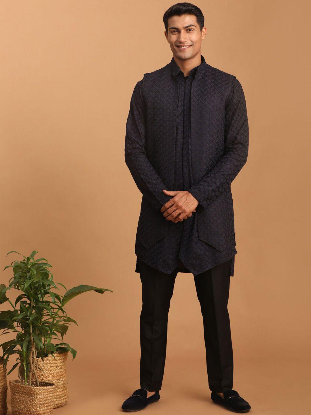 shrestha by vastramay self design mandarin collar kurta with pyjamas & self design jacket