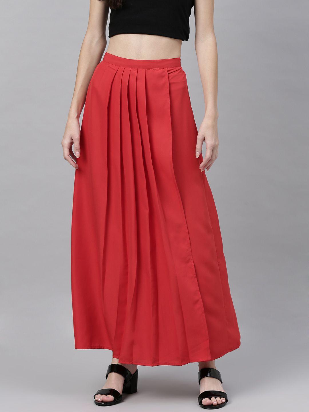 shubhangini fashion woman's red solid flared skirt