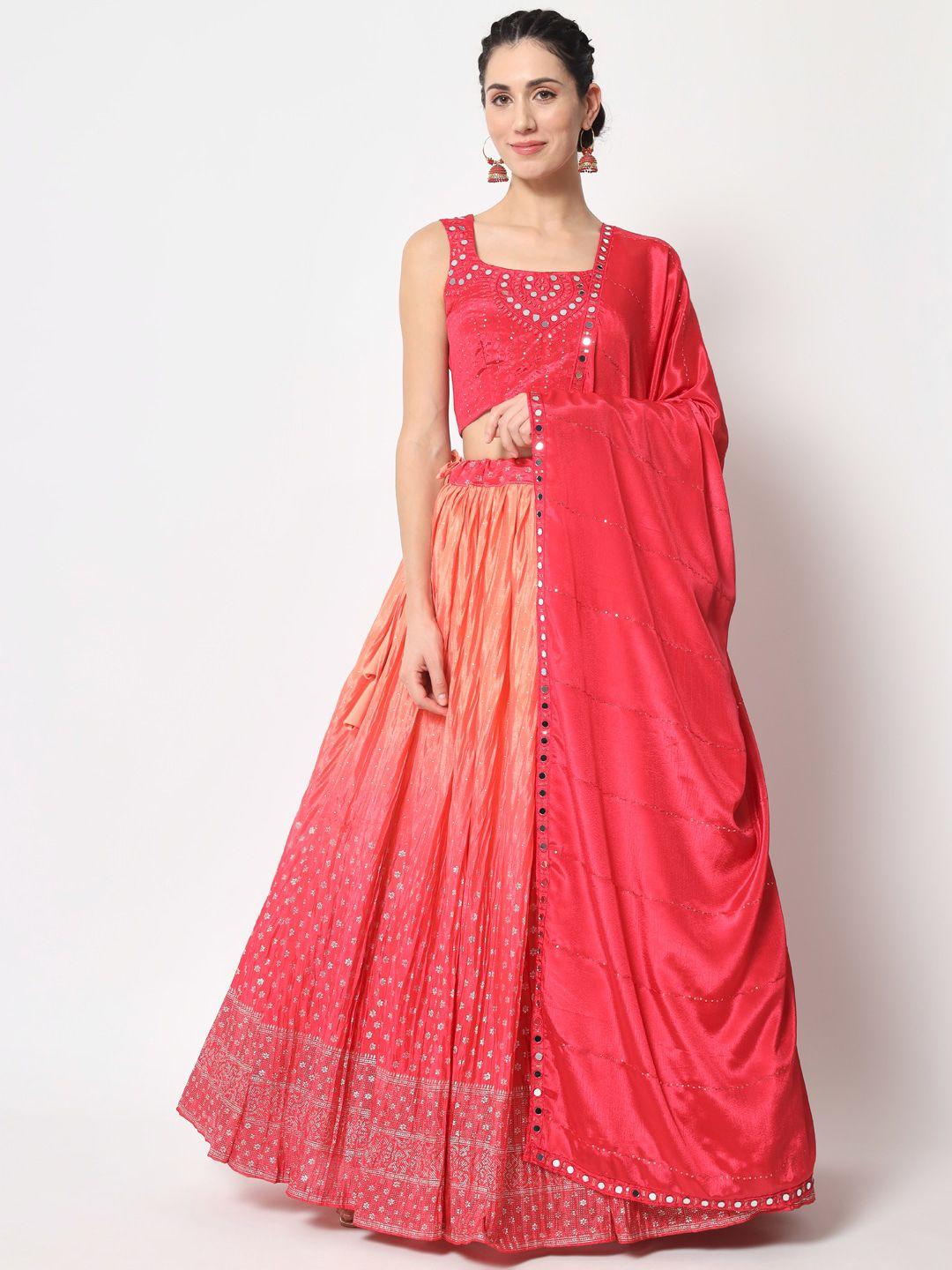 shubhkala  mirror work semi-stitched lehenga & unstitched blouse with dupatta