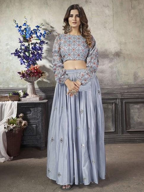 shubhkala blue embellished crop top and skirt set