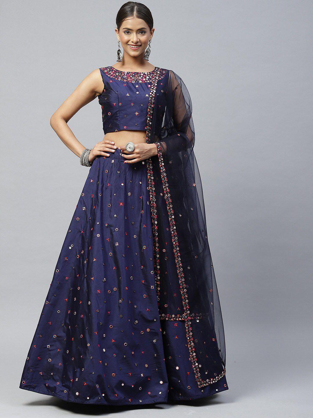 shubhkala embellished thread work semi-stitched lehenga & unstitched blouse with dupatta