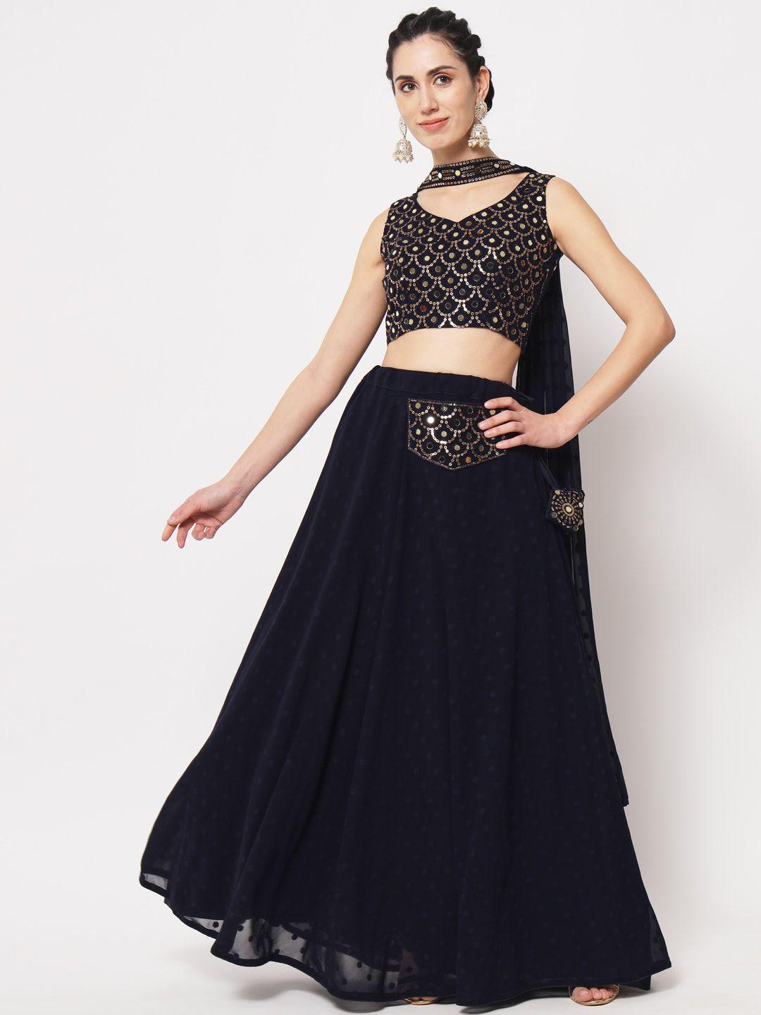 shubhkala embroidered semi-stitched lehenga & unstitched blouse with dupatta