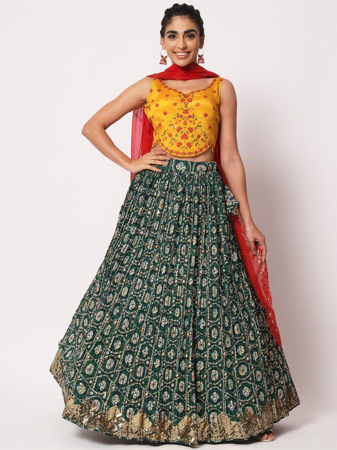 shubhkala embroidered semi-stitched lehenga & unstitched blouse with dupatta
