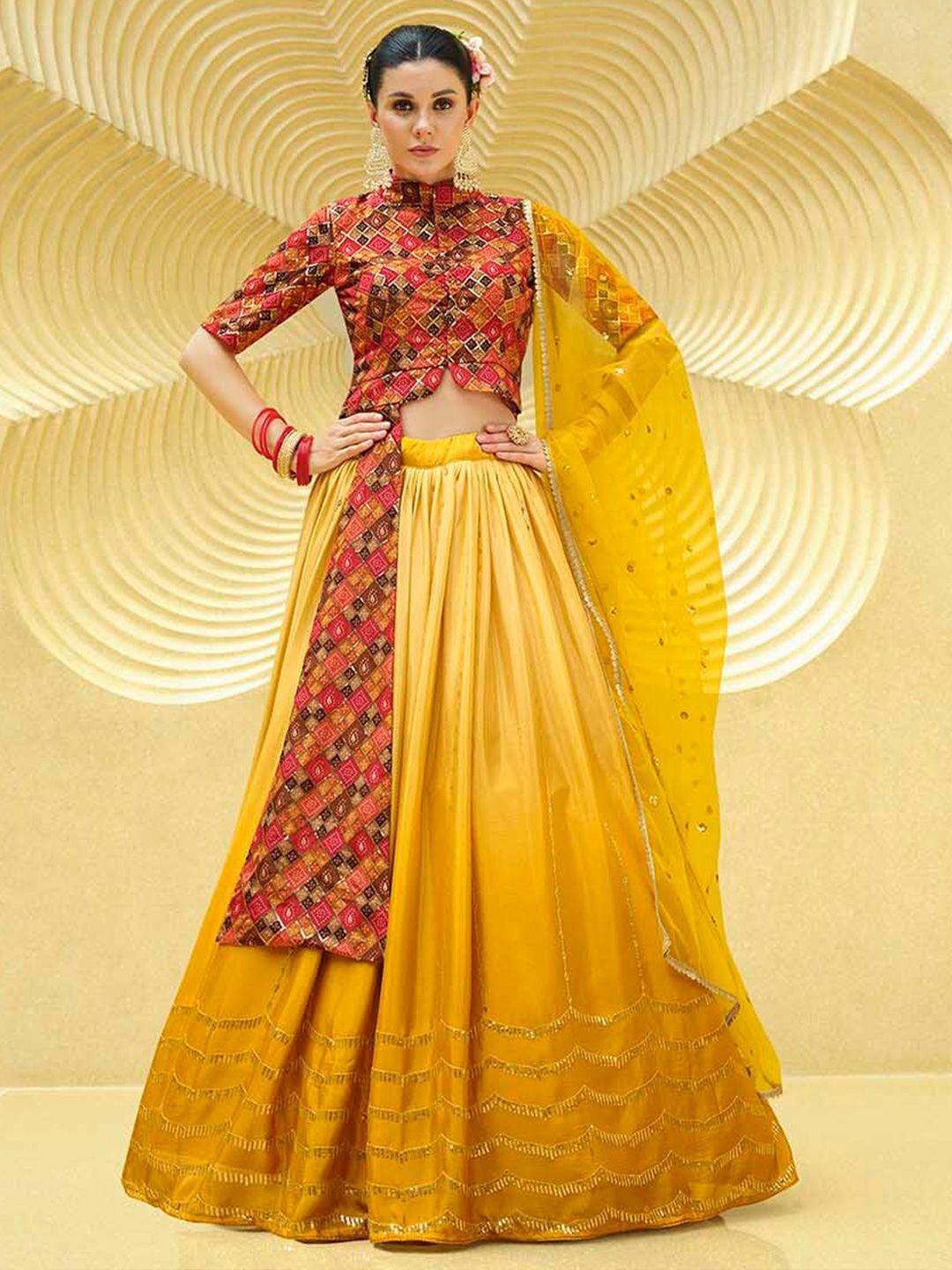 shubhkala geometric printed ready to wear lehenga & blouse with dupatta