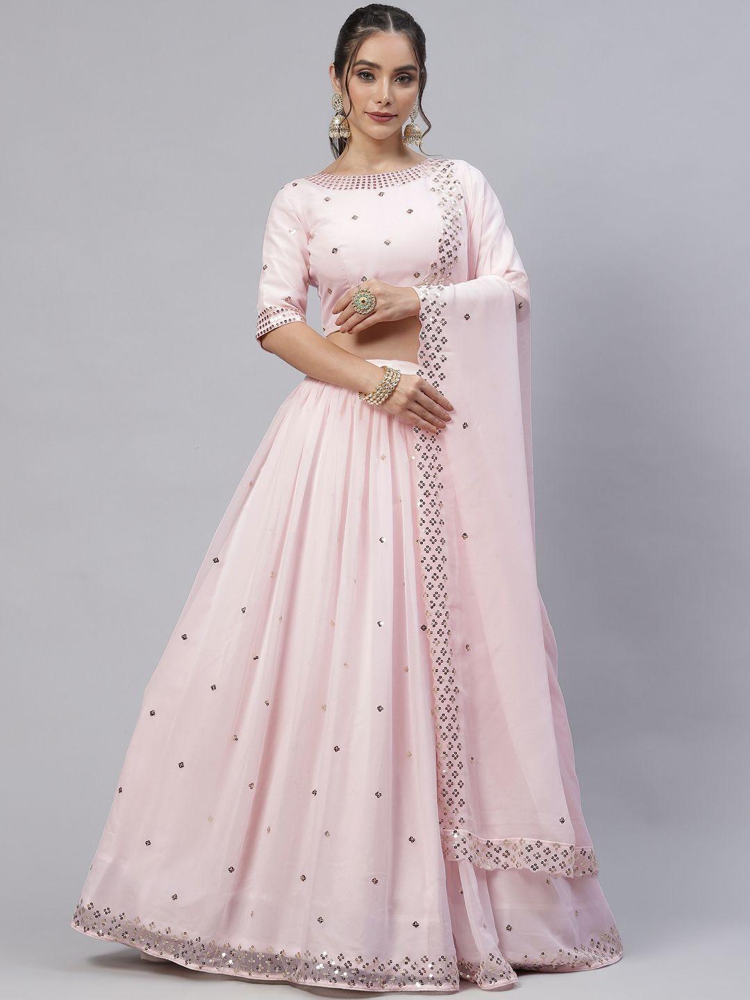 shubhkala pink embellished sequinned semi-stitched lehenga & unstitched blouse with dupatta