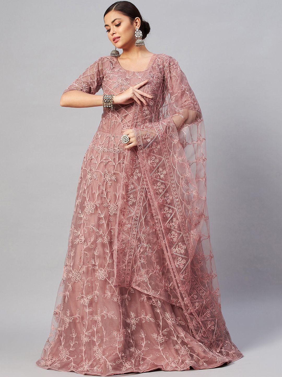 shubhkala pink embroidered semi-stitched dress material