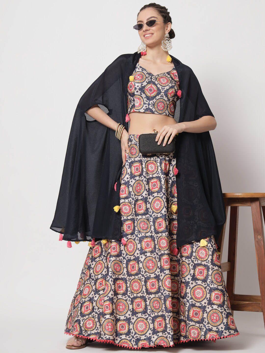 shubhkala printed semi-stitched lehenga & unstitched blouse with dupatta