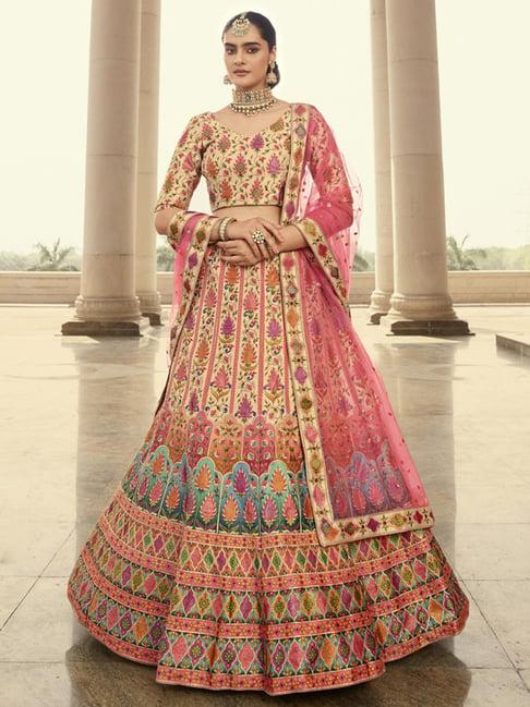 shubhkala beige silk embroidered lehenga and choli set with dupatta