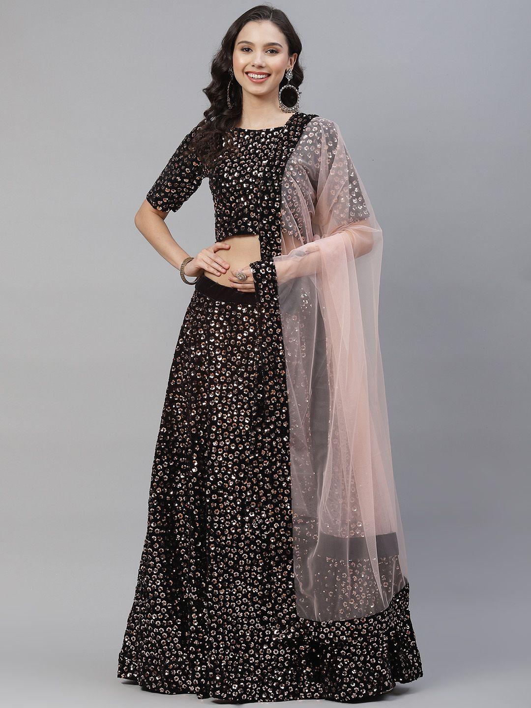 shubhkala black & gold-toned embellished sequinned semi-stitched lehenga & unstitched blouse with dupatta