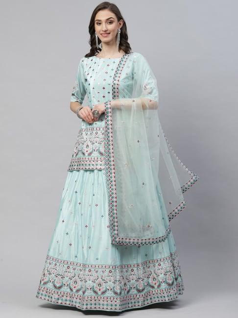 shubhkala blue embroidered lehenga and choli set with dupatta