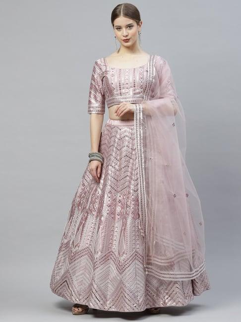 shubhkala dusty pink silk embroidered lehenga and choli set with dupatta