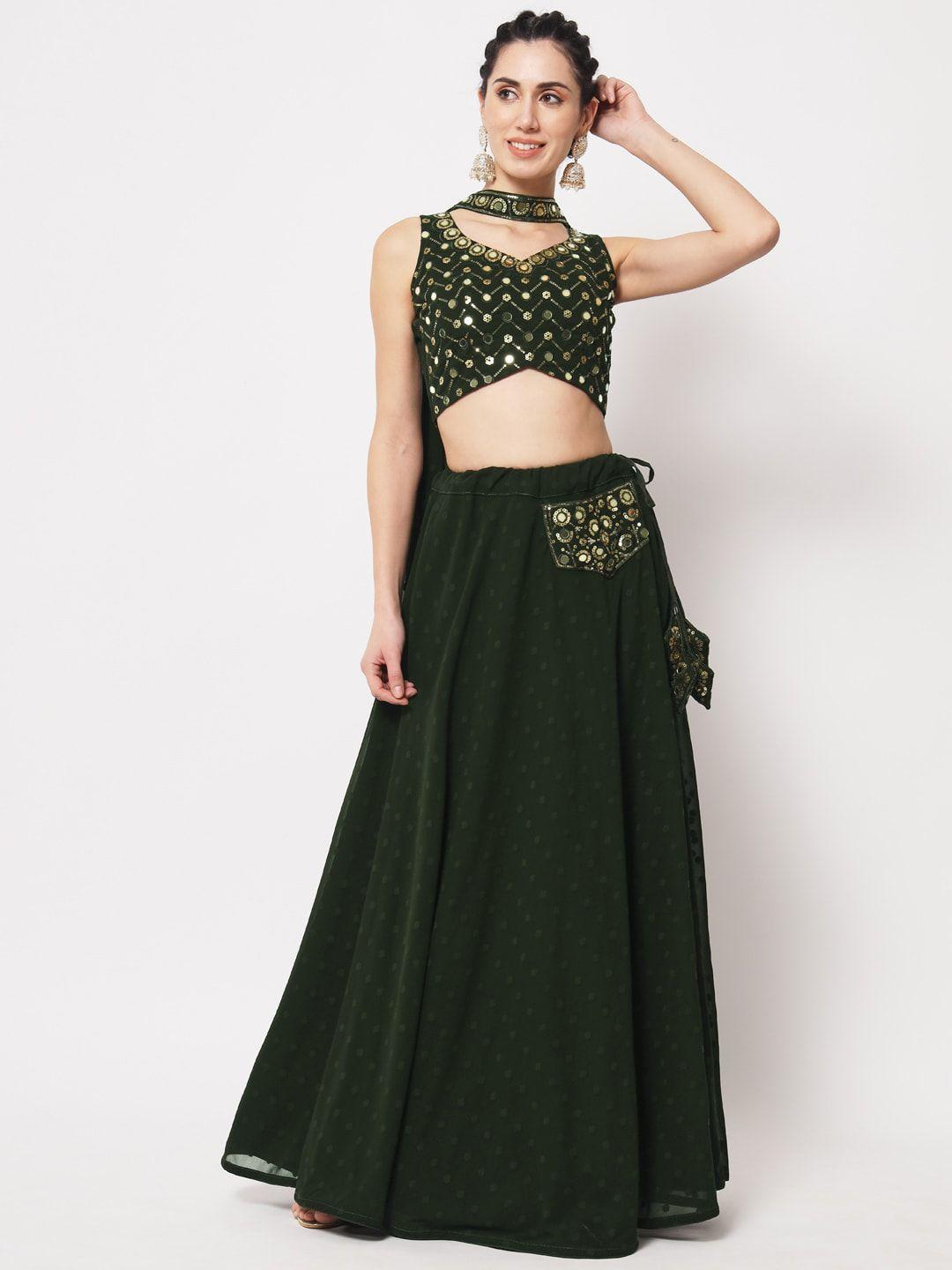 shubhkala embellished mirror work semi-stitched lehenga & unstitched blouse with dupatta