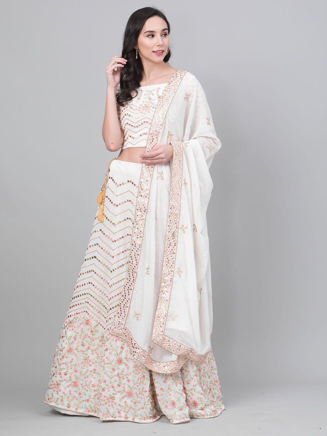 shubhkala embellished mirror work semi-stitched lehenga & unstitched blouse with dupatta