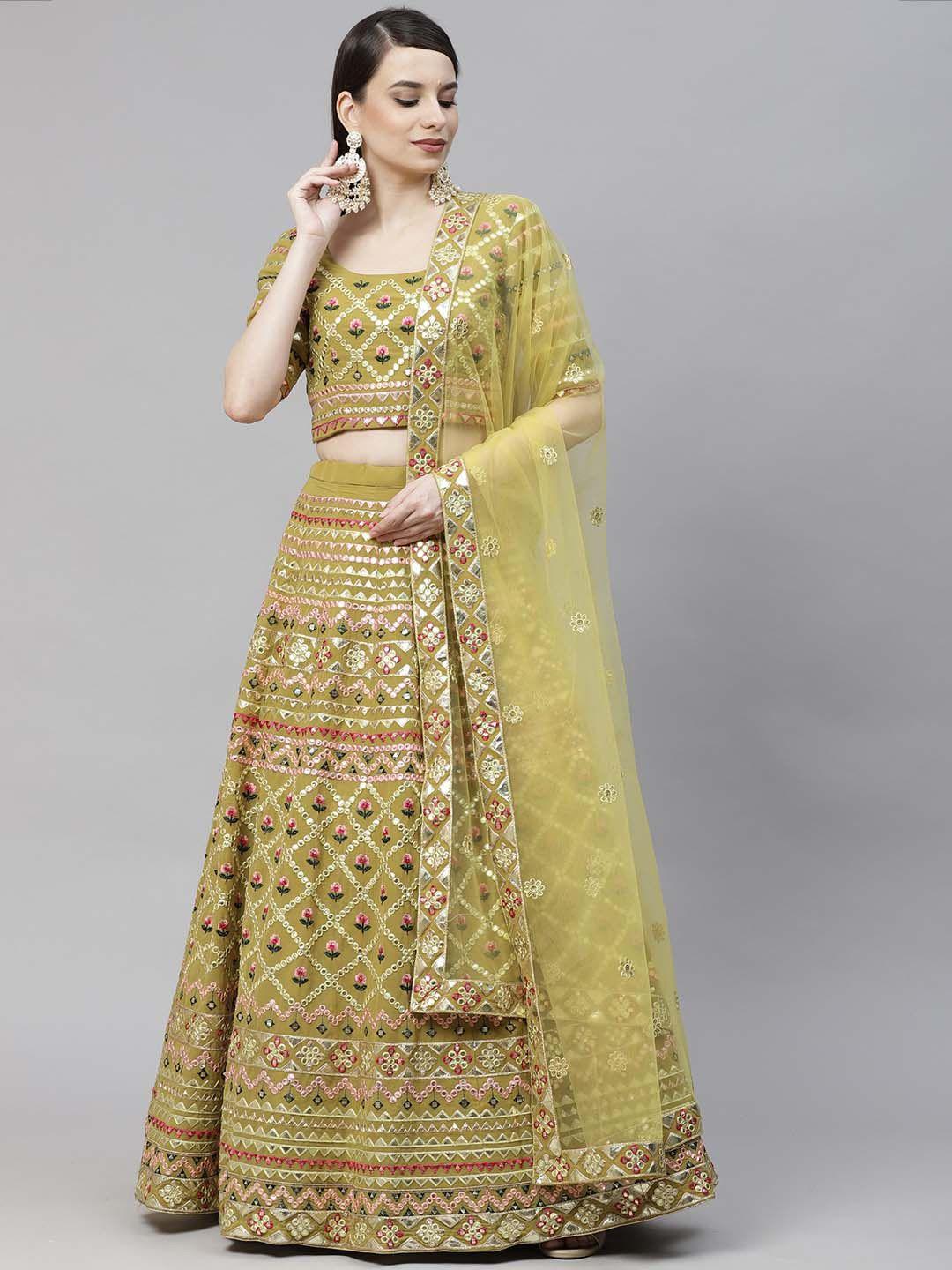 shubhkala embellished sequinned semi-stitched lehenga & unstitched blouse with dupatta