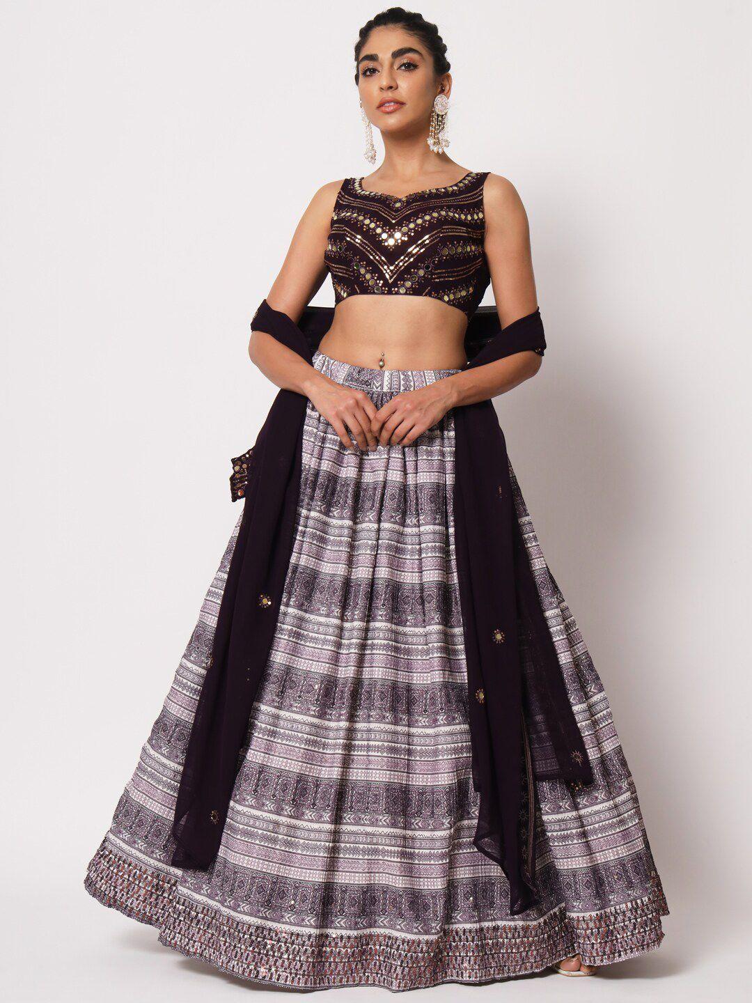 shubhkala embellished thread work semi-stitched lehenga & unstitched blouse with dupatta