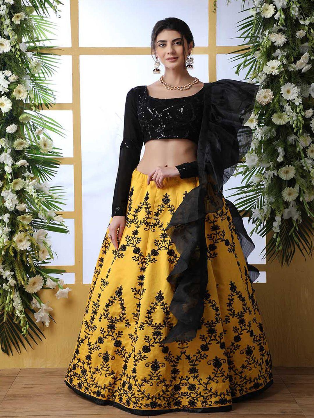 shubhkala embellished thread work semi-stitched lehenga & unstitched blouse with dupatta