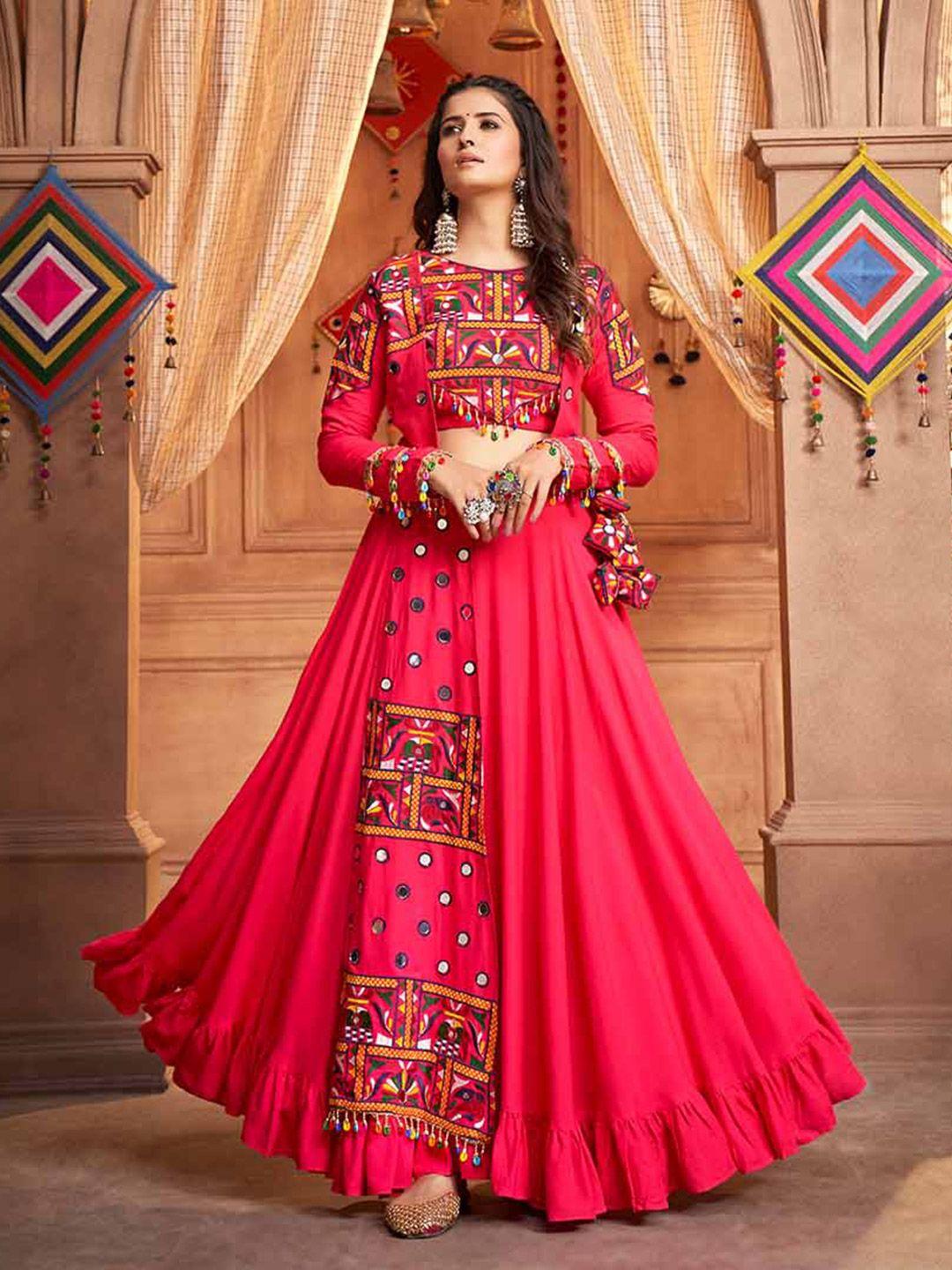 shubhkala embroidered mirror work ready to wear lehenga & unstitched