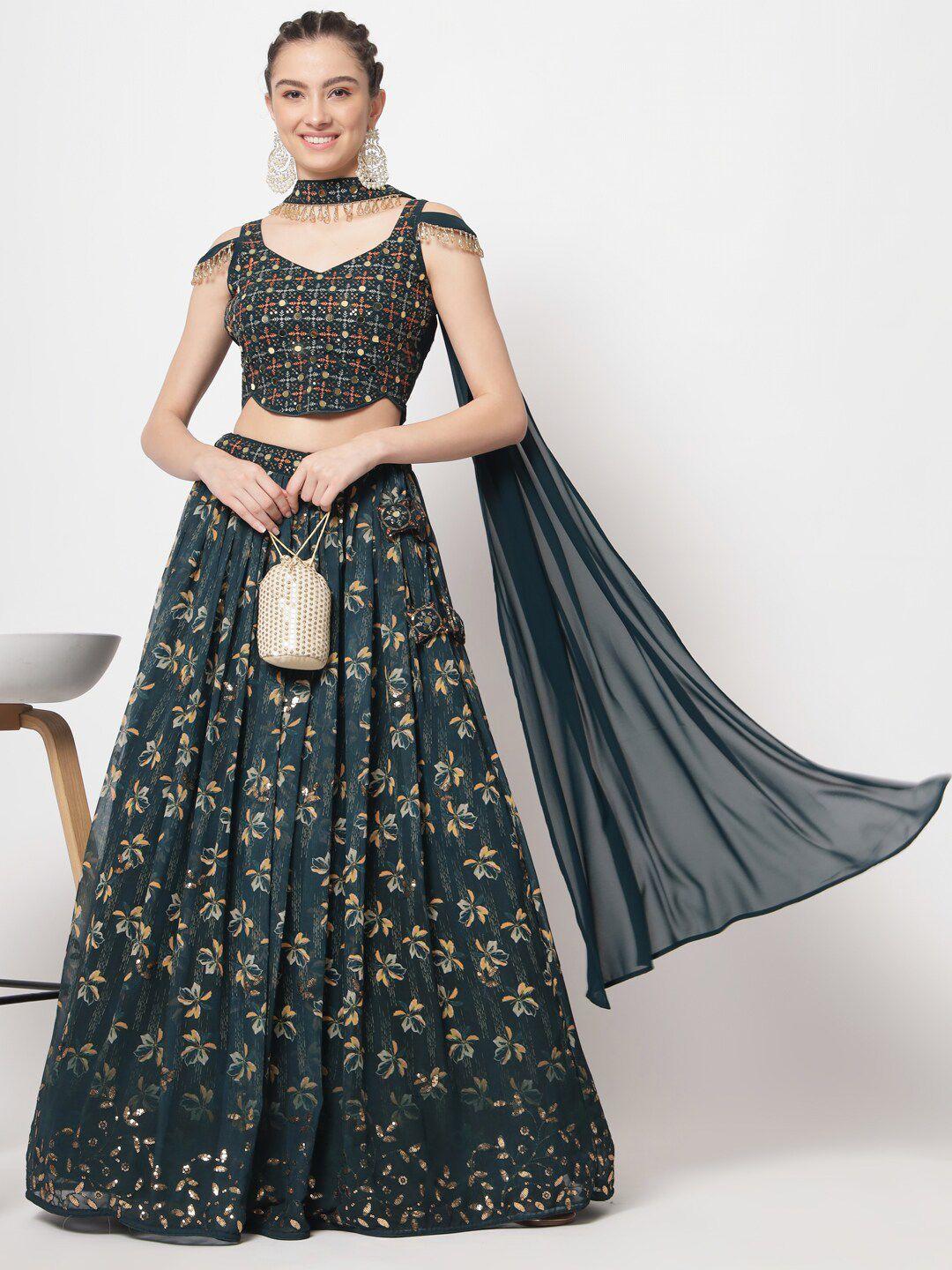 shubhkala embroidered mirror work semi-stitched lehenga choli with dupatta