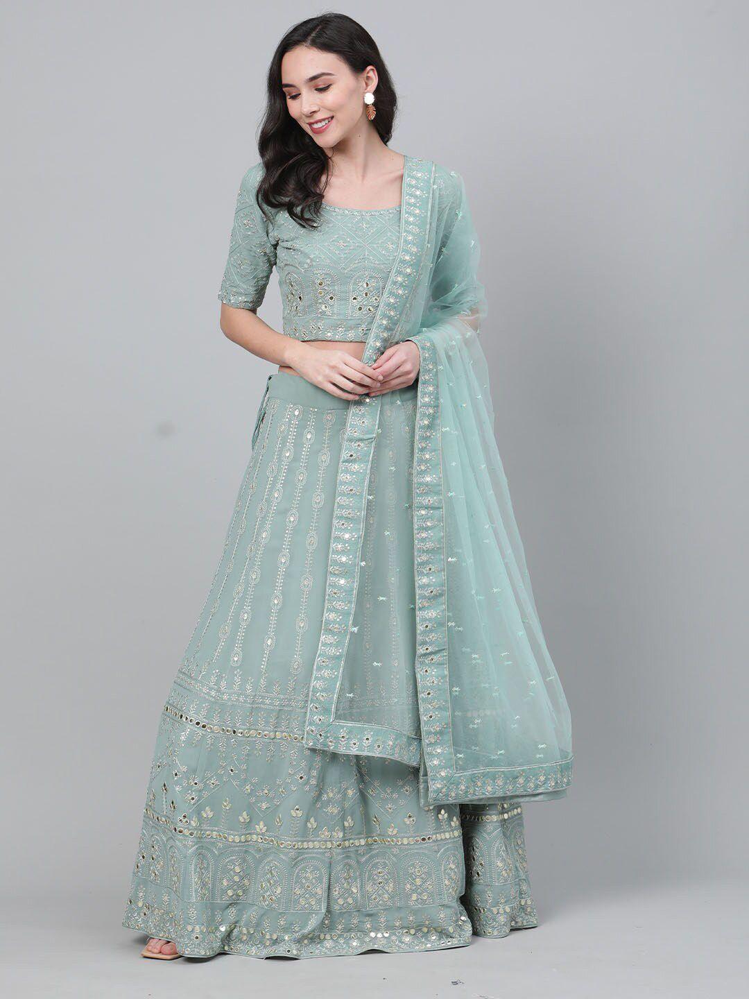 shubhkala embroidered semi-stitched lehenga & unstitched blouse with dupatta