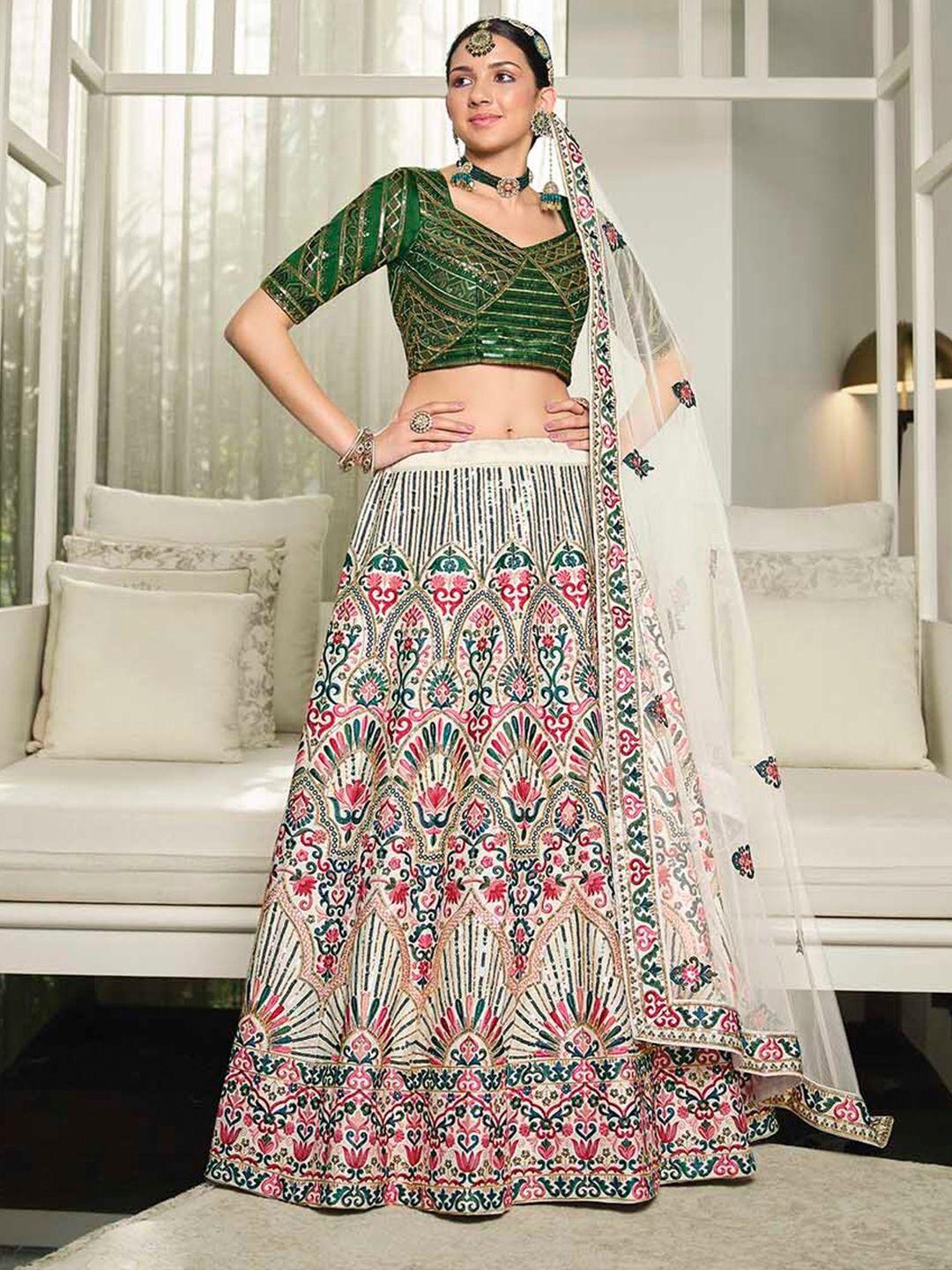 shubhkala embroidered sequinned semi-stitched lehenga & unstitched blouse with dupatta