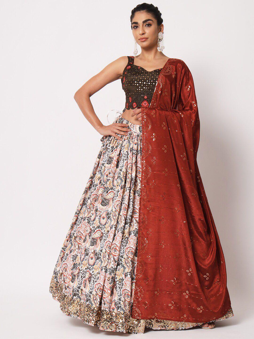 shubhkala embroidered thread work semi-stitched lehenga & unstitched blouse with dupatta