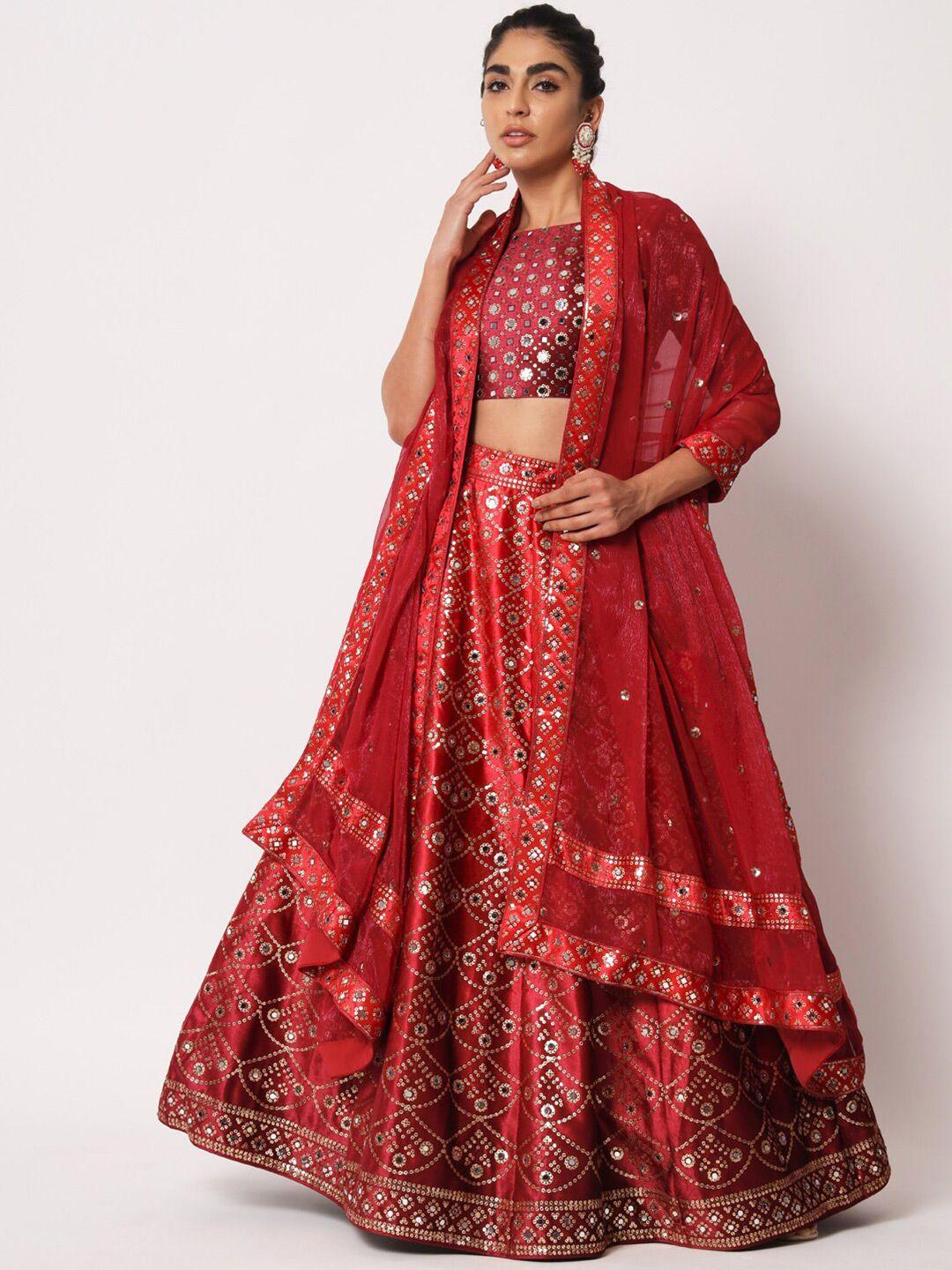 shubhkala embroidered velvet semi-stitched lehenga & unstitched blouse with dupatta