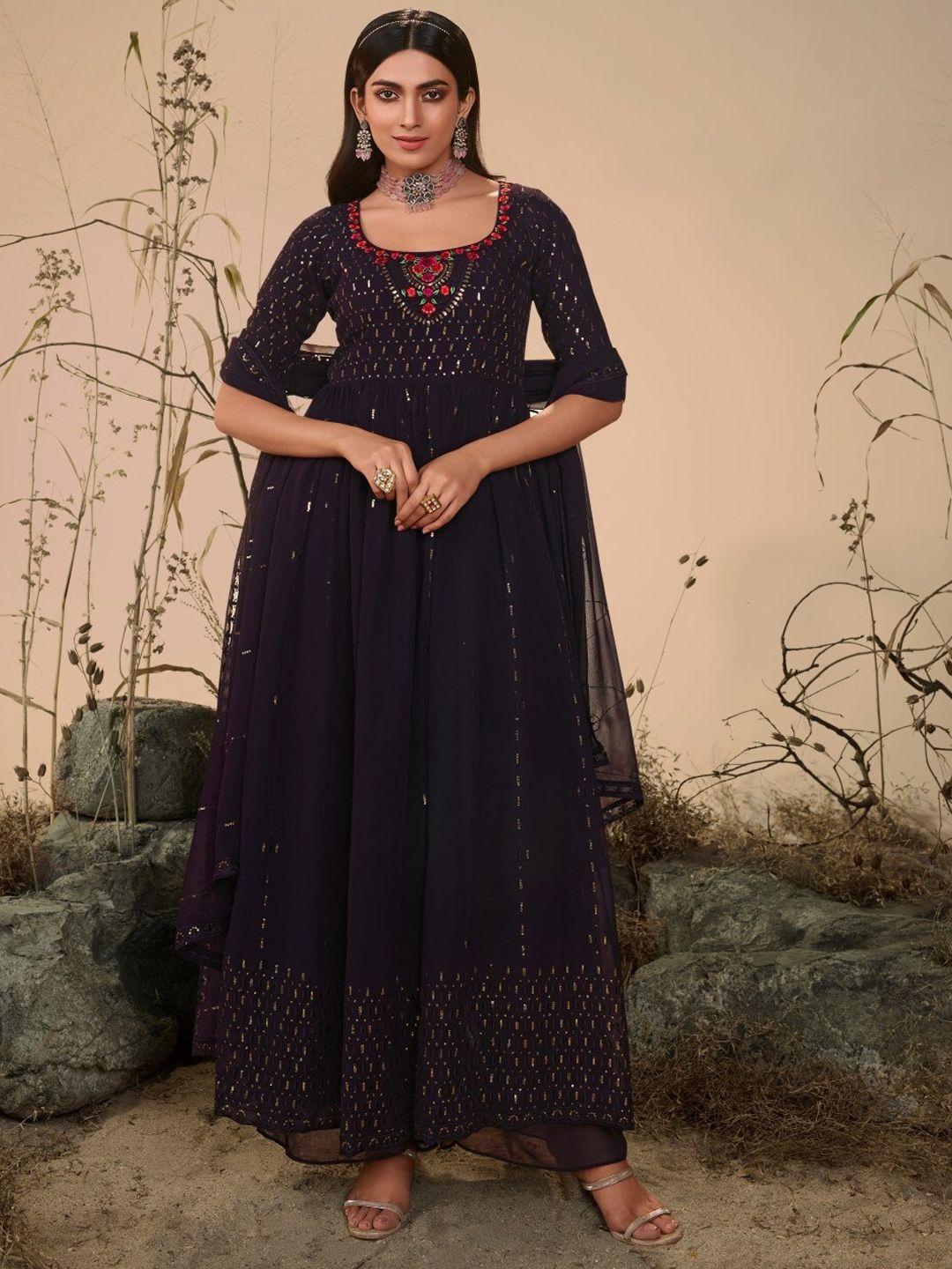 shubhkala floral embroidered sequinned anarkali kurta with palazzos & dupatta